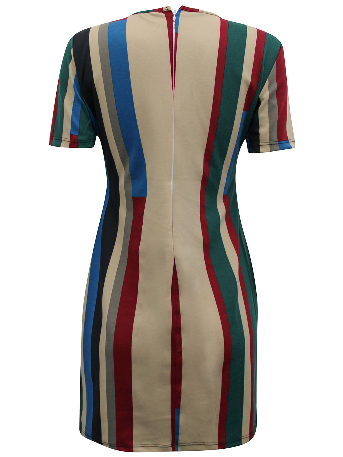 Ladies Multi Color Block Striped Tunic Short Sleeve Dress