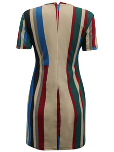 Curvy Multi Color Block Striped Tunic Short Sleeve Dress