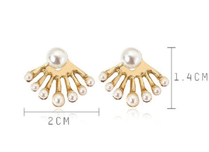 Star 18k Gold Plated Zirconia Pearls Metal Sector Shape Stud Earring