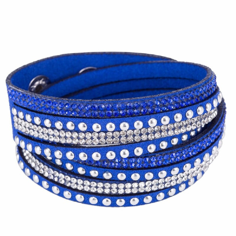 Unisex Paved Leather Rhinestone Bangle Wrap Adjustable Bracelets