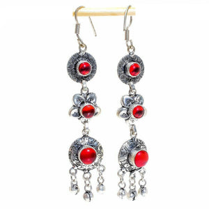 925 Sterling Silver Red Mystic Ethnic Onyx Stone Dangle Earring