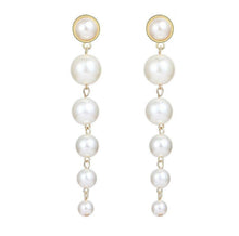 Load image into Gallery viewer, Ladies Cream Simulated Pearl Beading Long Dangle Earrings
