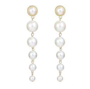 Ladies Cream Simulated Pearl Beading Long Dangle Earrings