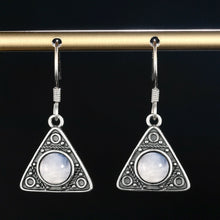 Load image into Gallery viewer, Ladies Sterling Silver Triangle Moonstone Vintage Hook Earrings
