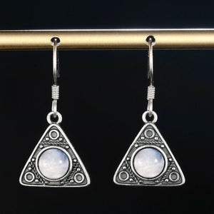 Ladies Sterling Silver Triangle Moonstone Vintage Hook Earrings