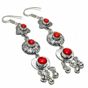 925 Sterling Silver Red Mystic Ethnic Onyx Stone Dangle Earring