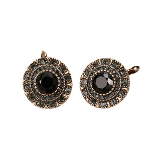 Ladies Vintage Grey Round Antique Gold Black Gemstone Earrings