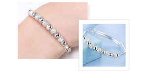 Ladies 925 Sterling Silver Smooth Frosty Beads Adjustable Bracelet Womens Bangles