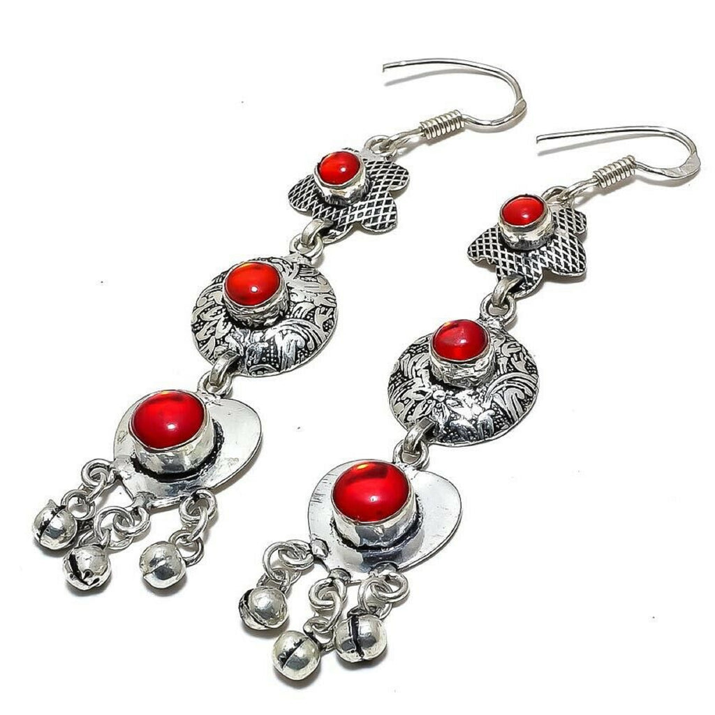 925 Sterling Silver Red Mystic Ethnic Onyx Stone Dangle Earring