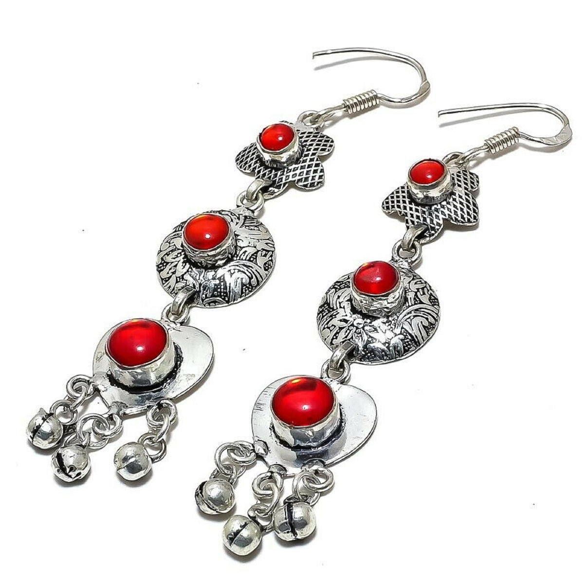 925 Sterling Silver Red Mystic Ethnic Onyx Stone Dangle Earring