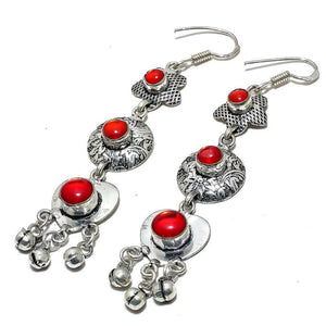 925 Sterling Silver Red Mystic Ethnic Onyx Stone Dangle Earring