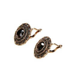 Load image into Gallery viewer, Ladies Vintage Grey Round Antique Gold Black Gemstone Earrings
