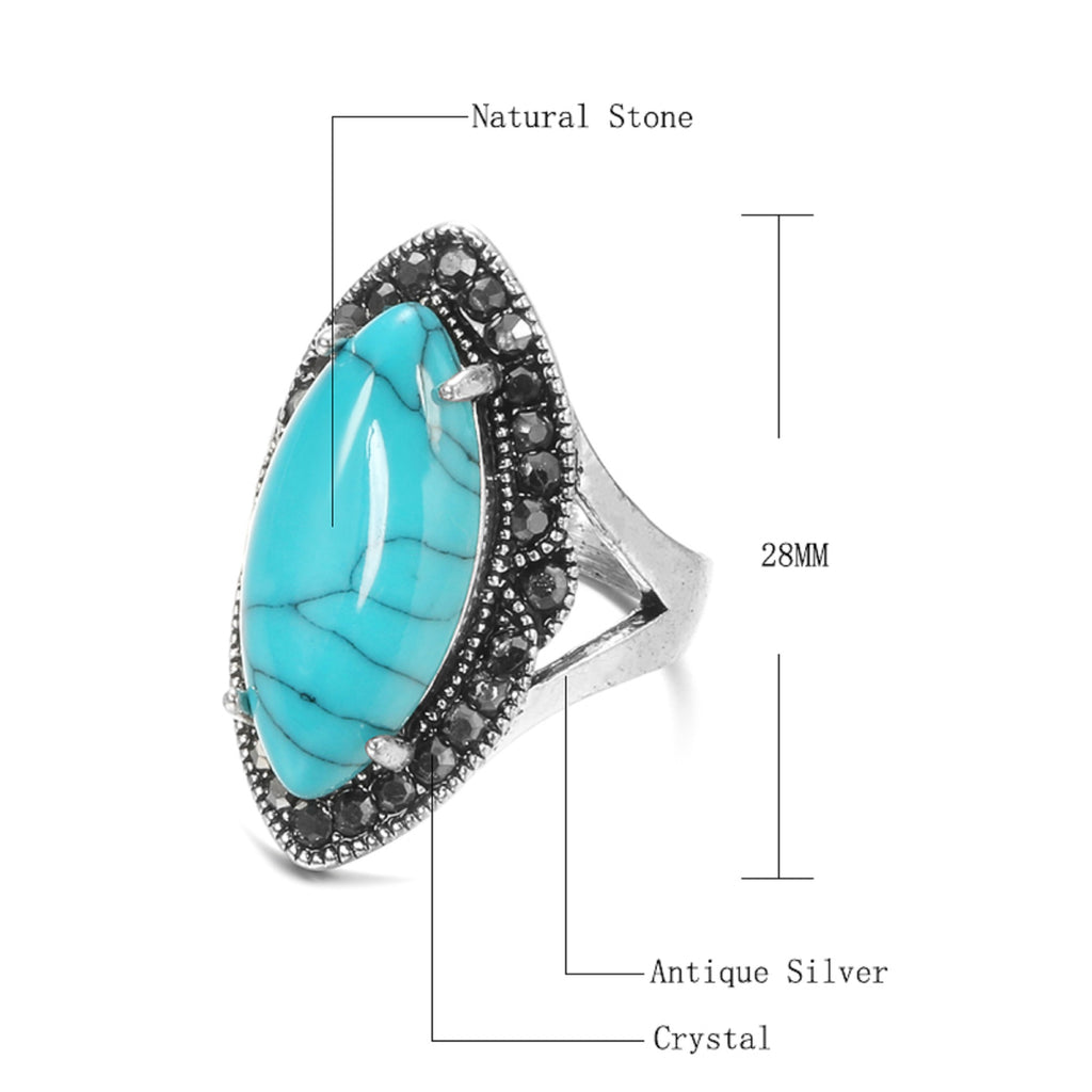 Ladies 925 Sterling Silver Natural Turquoise Gemstone Tibetan Rings