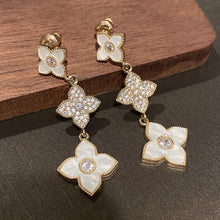 Load image into Gallery viewer, Ladies White Four-Leaf Clover Zircon Crystal Dangling Stud Earrings
