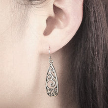 Load image into Gallery viewer, Ladies Silver Carving Hollow Floral Cutout Drop Earrings
