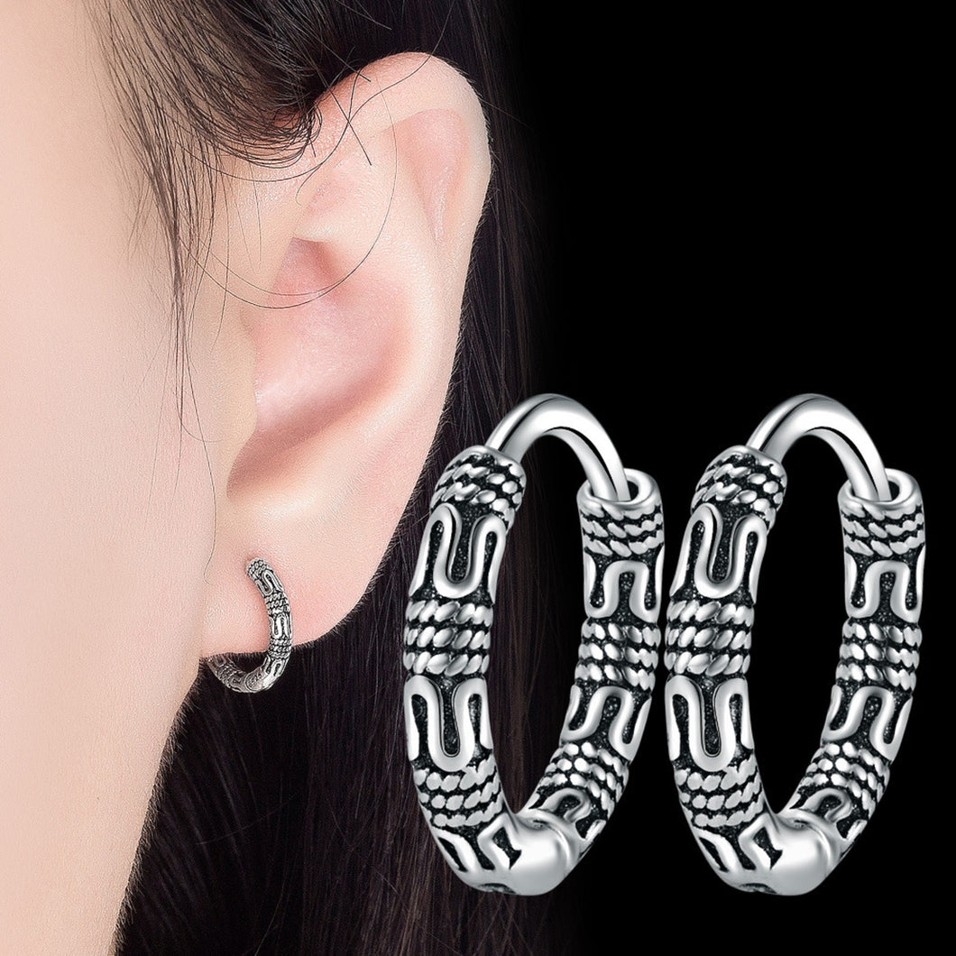Unisex 925 Sterling Silver Vintage 13mm Round Rope Filigree Huggie Earrings