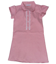 Load image into Gallery viewer, Girls Front Lace Buttoned Panel Collared Gingham School Dress
