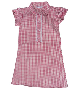 Girls Front Lace Buttoned Panel Collared Gingham School Dress
