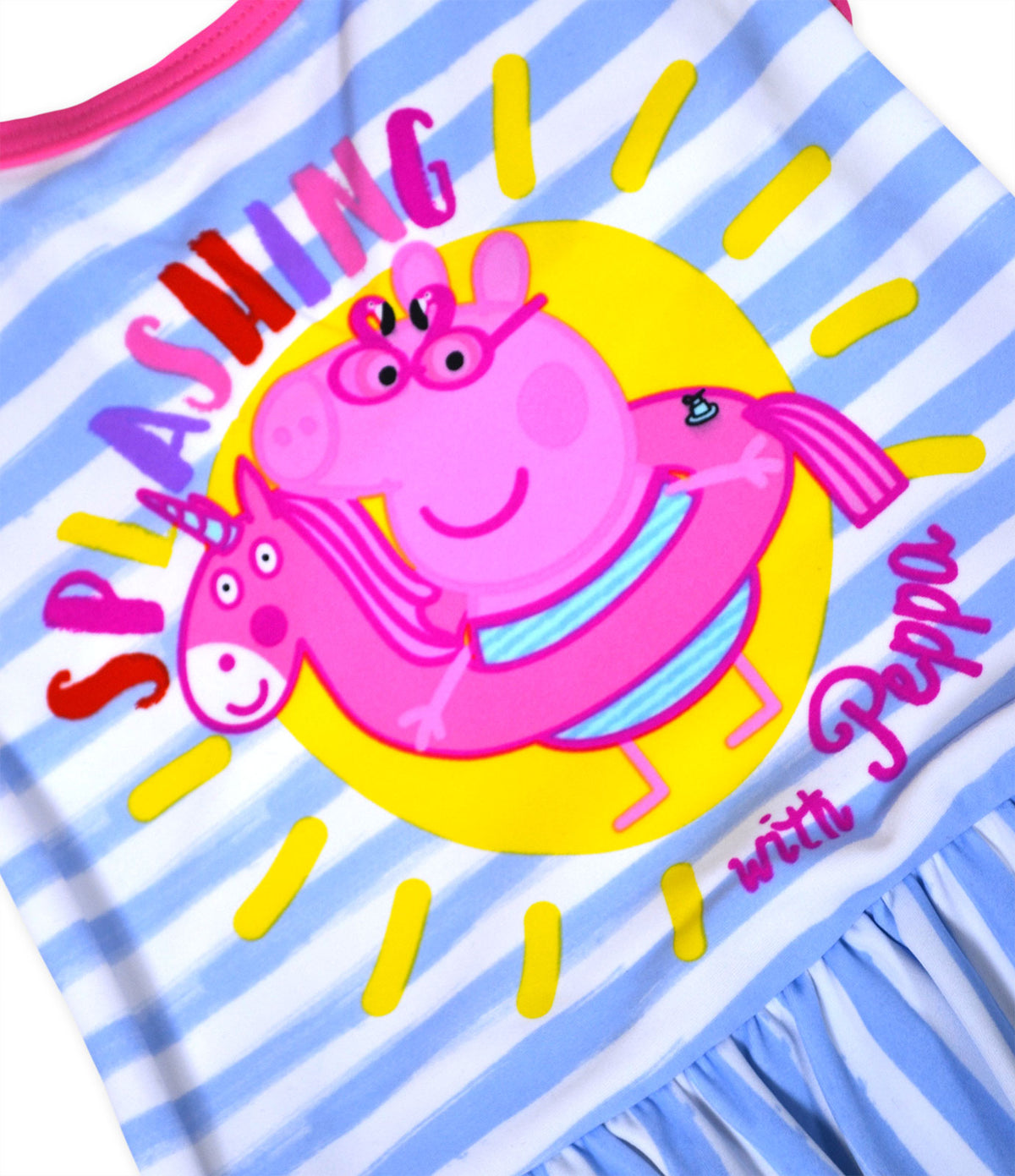 Girls Peppa Pig Stripe Splashing With Peppa Swimming Costume