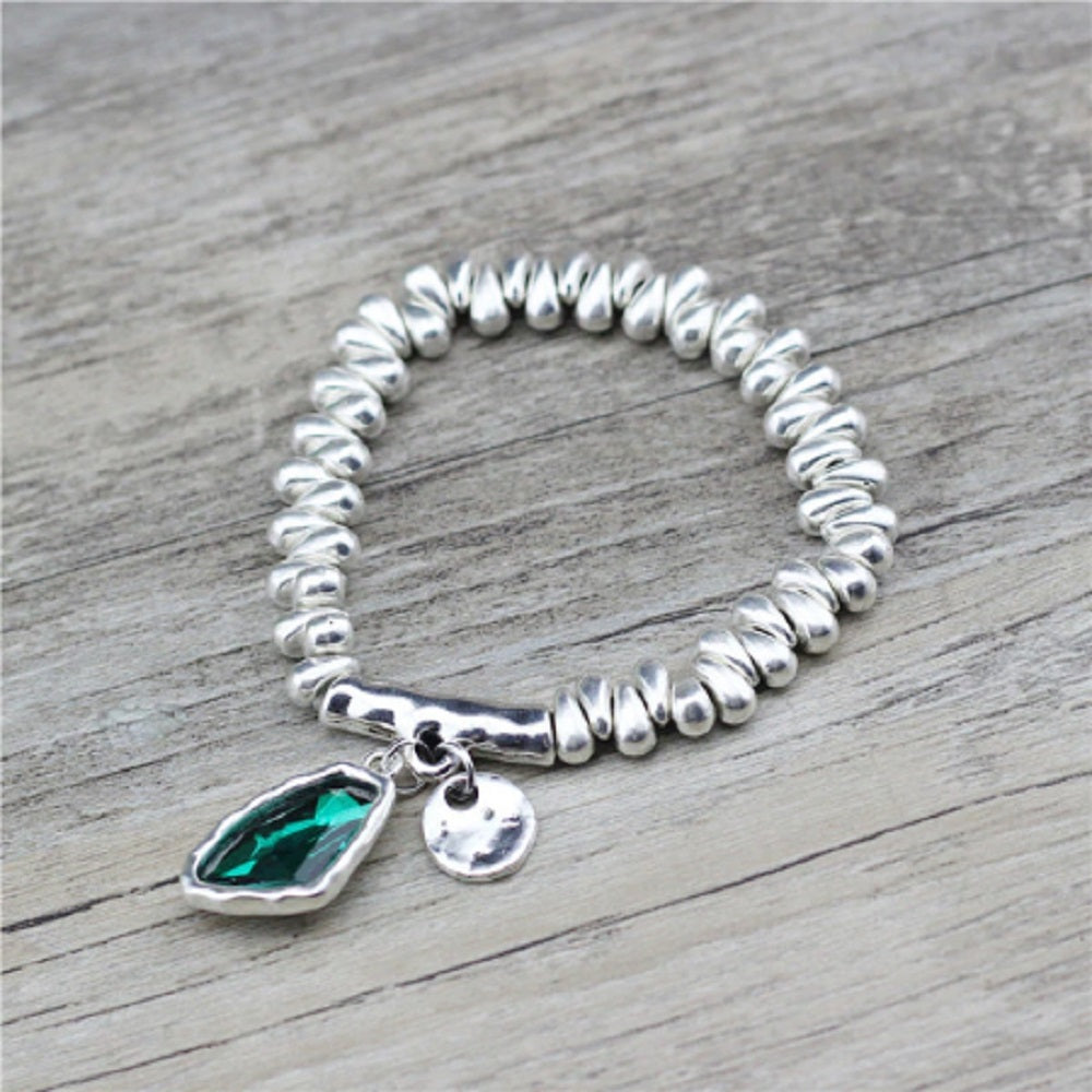 Silver Pebbles Expandable Crystal Charm Bracelets