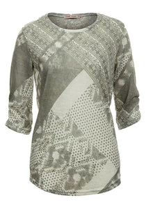 Quoz Grey Abstract Print Rushed Top