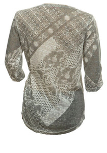 Quoz Grey Abstract Print Rushed Top