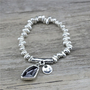 Silver Pebbles Expandable Crystal Charm Bracelets