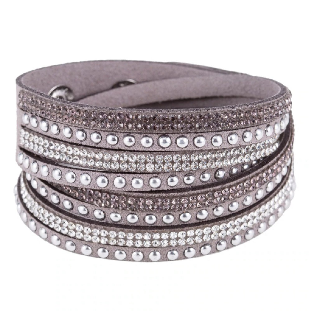 Unisex Paved Leather Rhinestone Bangle Wrap Adjustable Bracelets