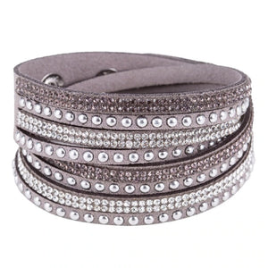 Unisex Paved Leather Rhinestone Bangle Wrap Adjustable Bracelets