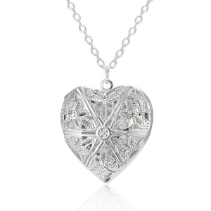 Ladies Sterling Silver Heart Perfume Dispenser Photo Locket Pendant & Chain