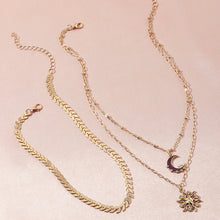Load image into Gallery viewer, Ladies Triple Layer Gold Zircon Half Crystal Moon Sun Pendants Necklace Set
