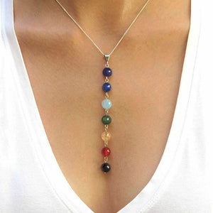 Ladies 7 Chakra Gem Stone Beads Pendant & Necklace