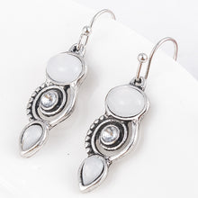 Load image into Gallery viewer, Ladies Vintage Silver White Moonstone Spiral Crystal Drop Dangle Hook Earrings
