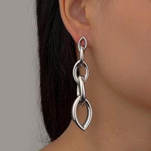 Load image into Gallery viewer, Ladies Silver Gold Plated Oval 4 tier Cutout Chain Link Dangling Earrings
