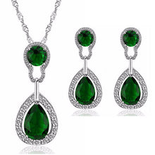Load image into Gallery viewer, Ladies Sterling Silver Water Drop Austrian Green Emerald Crystal Necklace Sets
