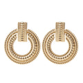 Ladies Gold Round Ring Disc Statement Geometric Interlock Panel Stud Earrings