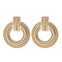 Load image into Gallery viewer, Ladies Gold Round Ring Disc Statement Geometric Interlock Panel Stud Earrings
