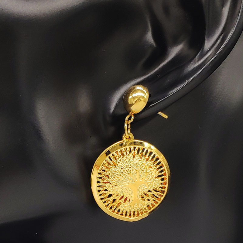 Gold Plated Tree of Life Stainless Steel Pendant Earrings Necklace set