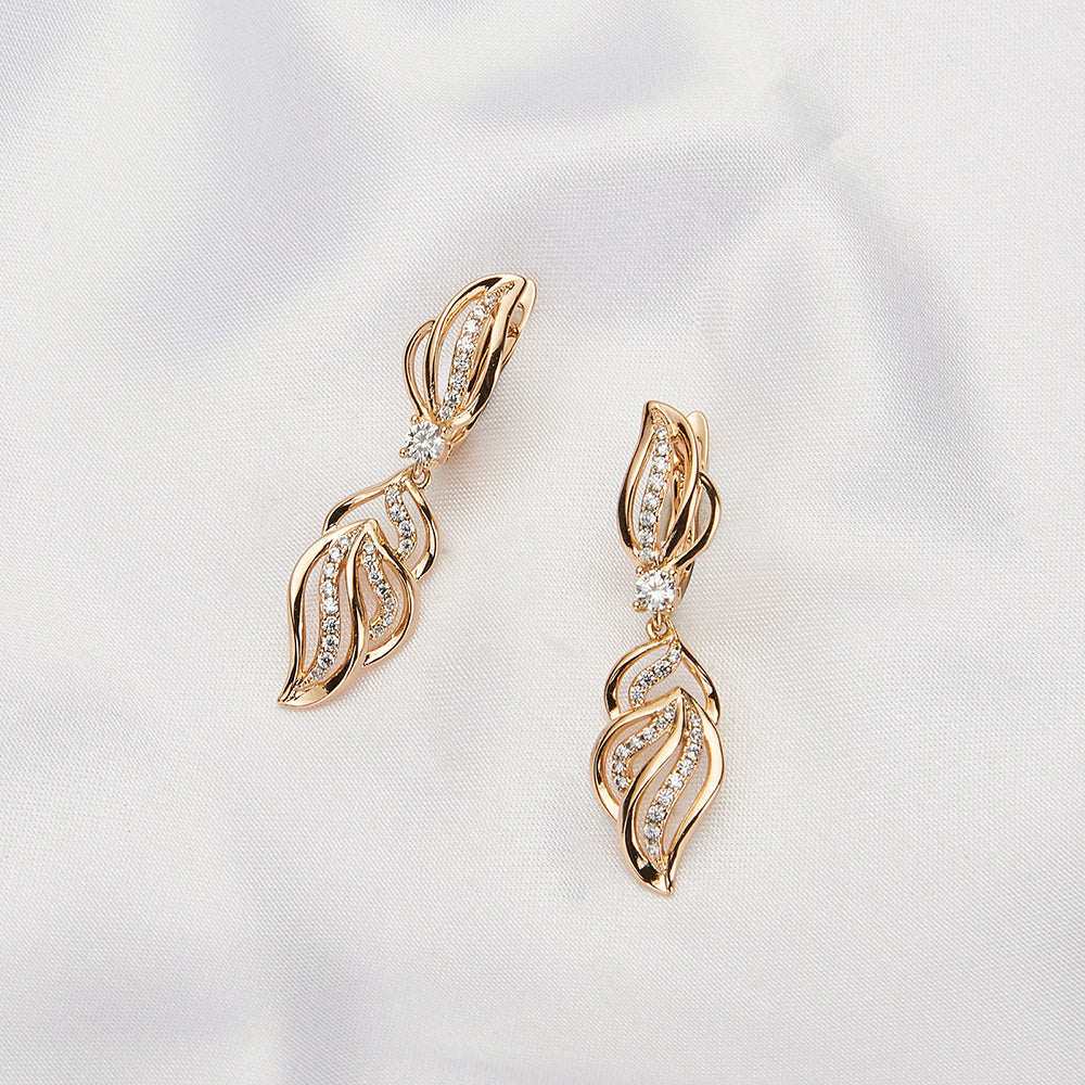 Ladies Gold-plated Copper Flower inlay Crystal Zircon Drop Dangling Earrings