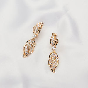 Ladies Gold-plated Copper Flower inlay Crystal Zircon Drop Dangling Earrings