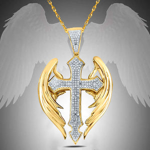Unisex Gold Angel Fairy Wings Cross Infinity Crystal Pendant & Chain Necklace