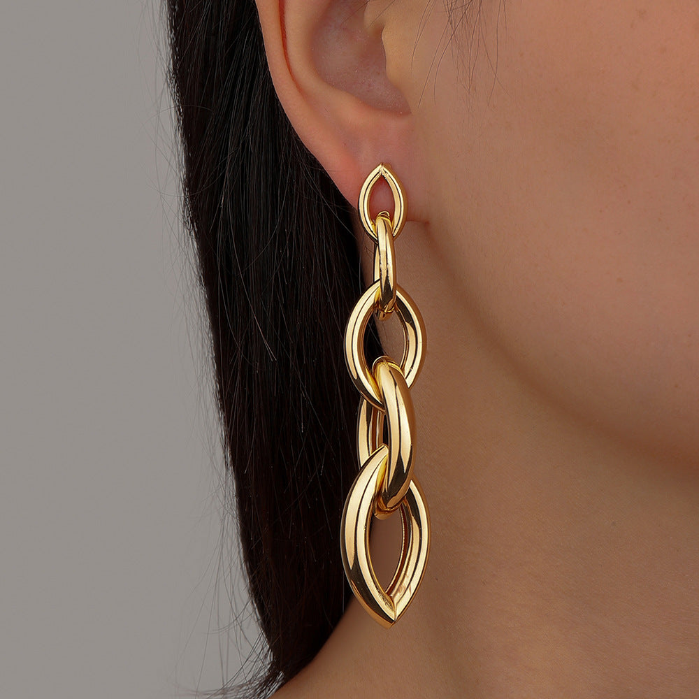 Ladies Silver Gold Plated Oval 4 tier Cutout Chain Link Dangling Earrings