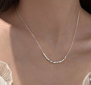 Ladies 925 Silver Geometric Link Chain Cube Pendant Choker Necklace