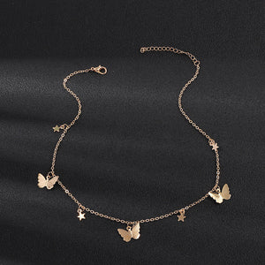 Gold Butterfly Star Pendant Choker Necklace