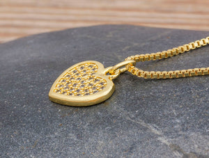 Unisex Gold Crystal Love Heart Pendant & Weave Link Chain Necklace