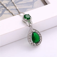 Load image into Gallery viewer, Ladies Sterling Silver Water Drop Austrian Green Emerald Crystal Necklace Sets
