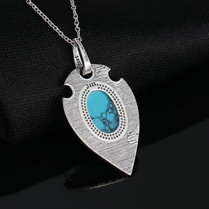 Ladies 925 Silver Retro Oval Turquoise Gemstone Pendant Link Chain Necklace