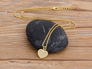 Unisex Gold Crystal Love Heart Pendant & Weave Link Chain Necklace