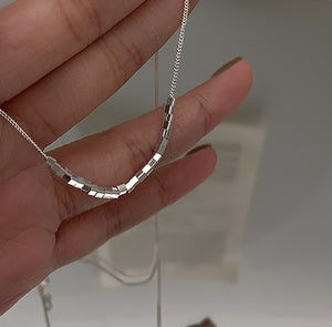 Ladies 925 Silver Geometric Link Chain Cube Pendant Choker Necklace