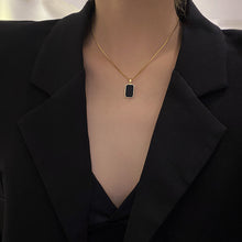 Load image into Gallery viewer, Unisex Black Enamel Stainless Steel Minimalist Rectangular Pendant Necklace Set

